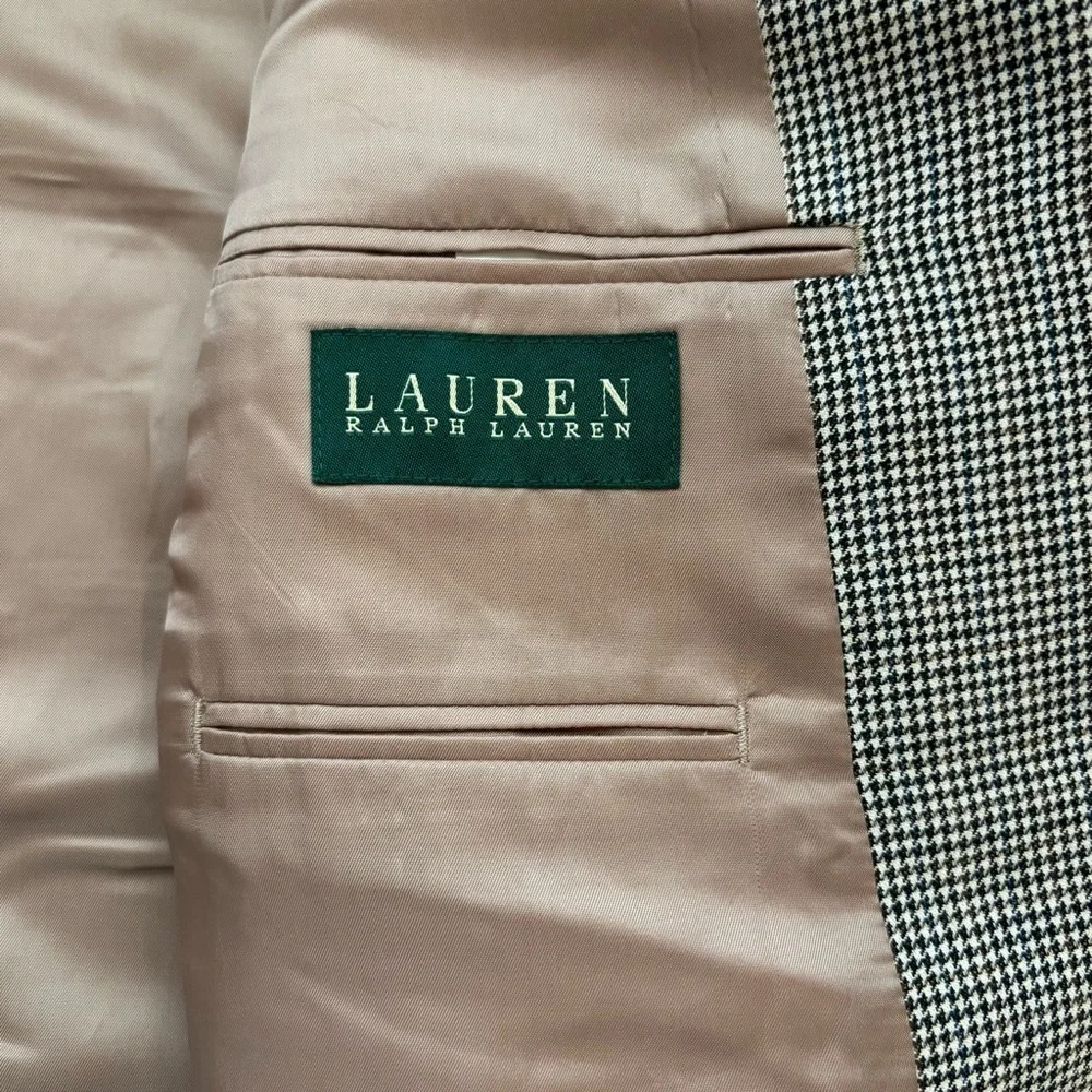 Lauren Ralph Lauren Blazer Jacket Men 46R Brown Houndstooth Wool Single Breasted